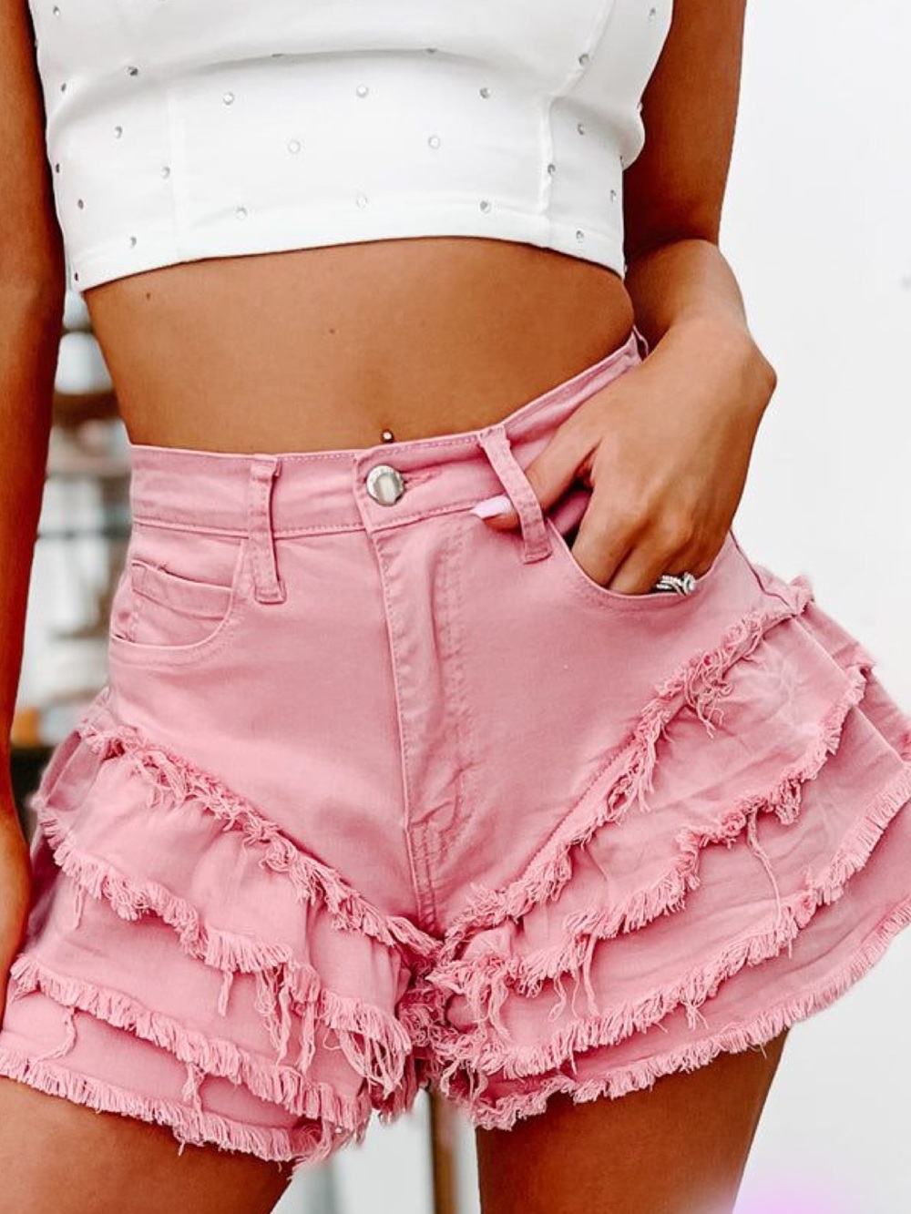 NWT pink ruffle denim shorts